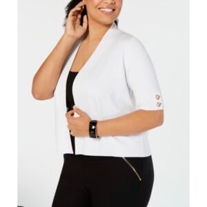 JM Collection Plus Size White Open Front Cardigan 3/4 Sleeve Sz 3X‎ NWT